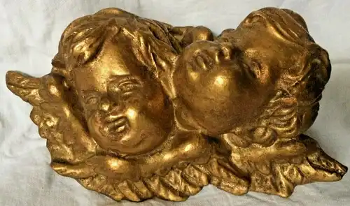 Zwei goldfarbene Puttenköpfe aus Gips, ca. Anfang 20. Jahrhundert