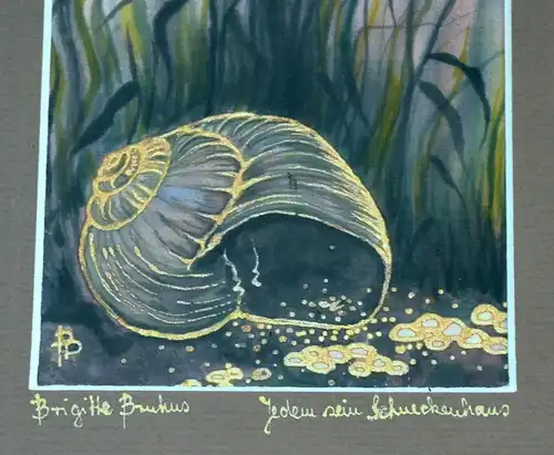 Grafik,Aquarell," Jedem sein Schneckenhaus" sign,Brigitte Brukus ?? gerahmt