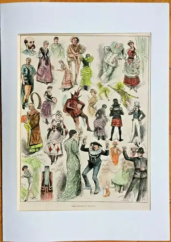 Colorierter Holzstich „SOME COSTUMES AT THE BALL“ von R. Taylor