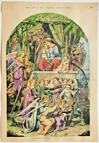 Colorierter Holzstich „Die heilige Weihnacht. ..........“ von Theodor Mintrop