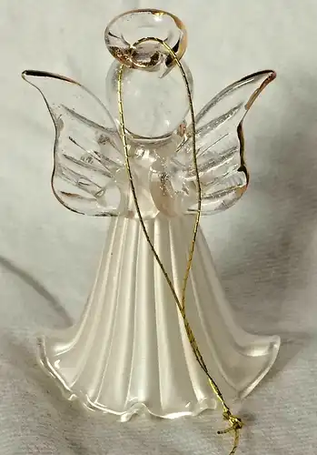 Filigraner kleiner Engel mit Herz aus transparentem Glas, ca 1950er Jahre