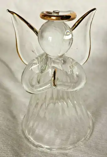 Filigraner kleiner betender Engel aus transparentem Glas, ca 1950er Jahre