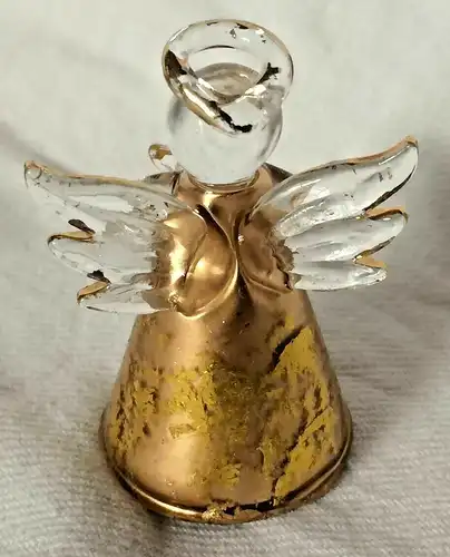 Filigraner kleiner Engel mit Stern aus goldfarbenem Glas, ca. 1950er Jahre