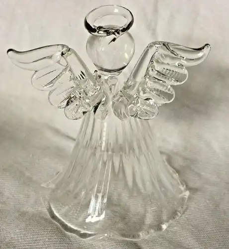Filigraner Engel mit Musikinstrument aus transparentem Glas, ca. 1950er Jahre