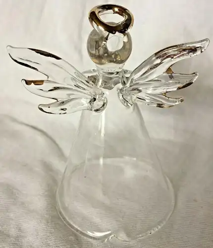 Filigraner musizierender Weihnachtsengel aus farblosem Glas, ca. 1950er Jahre