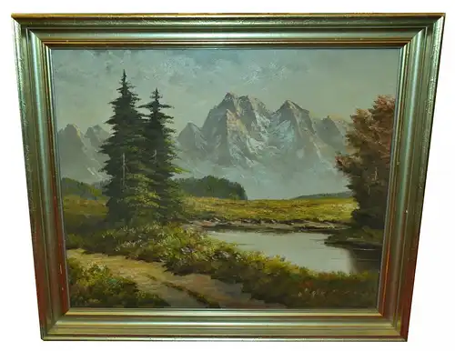 Gemälde,Öl auf Leinwand,Blick auf die Alpen ,gerahmt,signiert