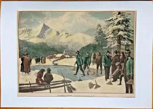 Colorierter Holzstich „Das Eisschießen in Steiermark“ nach Friedrich Schlegel