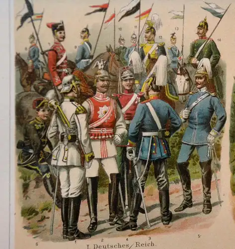 R.Knötel, Litho,europ.Uniformen,Leipzig,ca.1870,gerahmt,Deutsches Reich,etc.