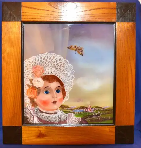 Hinterglasbild, Amelie Dachsel,1980,Mädchen mit Spitzenhaube,sign.,gerahmt