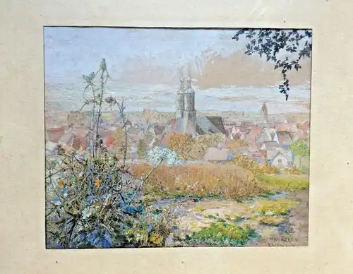 Aquarell St. Emmeran-Kirche in Wemding, signiert, gerahmt hinter Glas