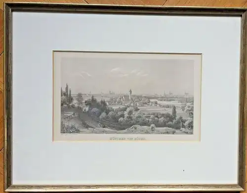 Stahlstich „MÜNCHEN VON SÜDEN“ von Arnold Meermann, gerahmt hinter Glas