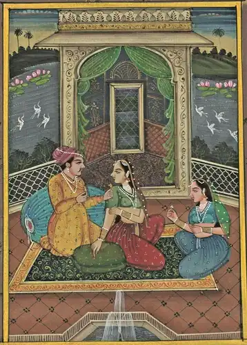 Gouache - klassische indische Malerei auf JAIPUR GOVERNMENT COURT  STAMP