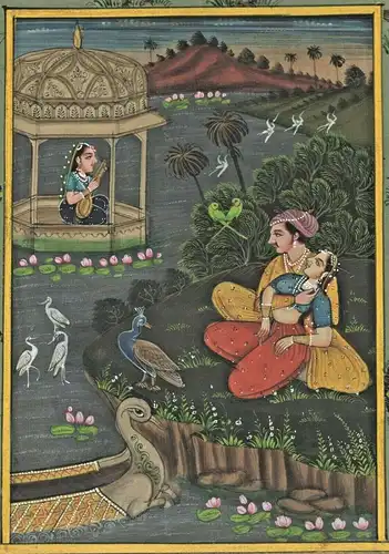 Gouache - klassische indische Malerei auf JAIPUR GOVERNMENT COURT  STAMP
