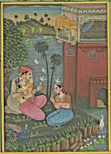 Gouache - klassische indische Malerei auf JAIPUR GOVERNMENT COURT STAMP