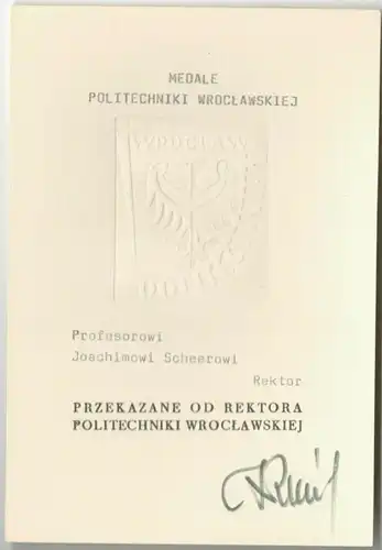 5 Plaketten / Medaillen d. Polytechnischen Uni Warschau in Orig.-Schatulle