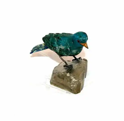 Vogel,grün,Pyhrit,Lapis,auf Sockel,20 Jhdt
