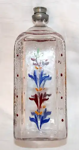 Schnapsflasche,mit Metall-Schraubverschluß,bemalt,St. Georg, nach hist.Vorbild