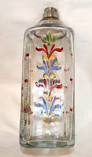 Schnapsflasche,mit Metall-Schraubverschluß,bemalt,St. Georg, nach hist.Vorbild