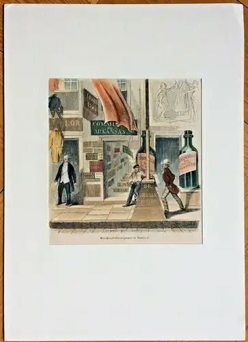 Colorierter Holzstich „Straßenplakatanzeiger in Newyork“