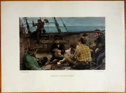 Colorierte Lithographie „Matrosen beim Kartenspiel“ nach  Henry Scott Tuke