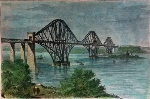 Colorierter Holzstich „Die Forthbrücke nach ihrer Vollendung“, ca. 1890