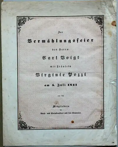 Uralte Einladung zu einer Vermählungsfeier aus dem Jahr 1841