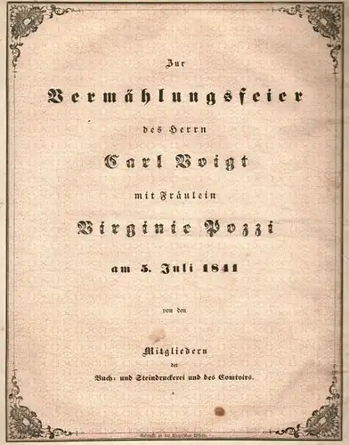 Uralte Einladung zu einer Vermählungsfeier aus dem Jahr 1841