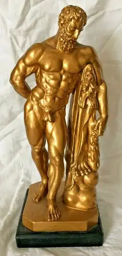 Goldfarbene Skulptur Herakles mit Keule und Löwenhaut von Amilcare Santini
