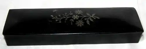 Schreibtischdose,Federhalterdose,schwarz Lack,u.Holz China,19.Jhdt
