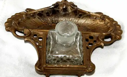 Schreibtischset,Metall,goldfarben,großem Glas, ca 1870