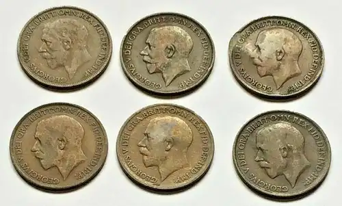 49 One-Penny Münzen Großbritannien aus dem Zeitraum 1912-1936 George V.