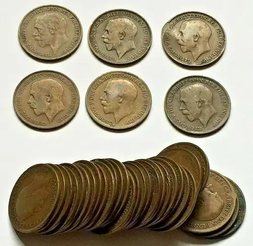 49 One-Penny Münzen Großbritannien aus dem Zeitraum 1912-1936 George V.
