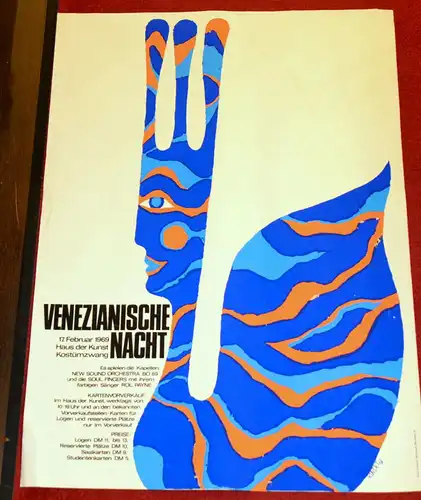 Faschings-Karneval-Plakat,Venezianische Nacht,Haus der Kunst 1969