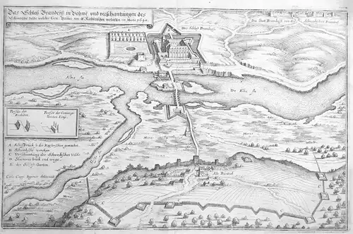 Kupferstich ,Schloss Brandeis in Böhmen,früher Brandys,Merian 1648