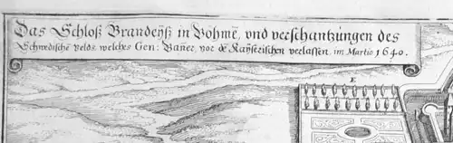 Kupferstich ,Schloss Brandeis in Böhmen,früher Brandys,Merian 1648