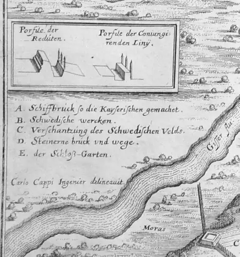 Kupferstich ,Schloss Brandeis in Böhmen,früher Brandys,Merian 1648