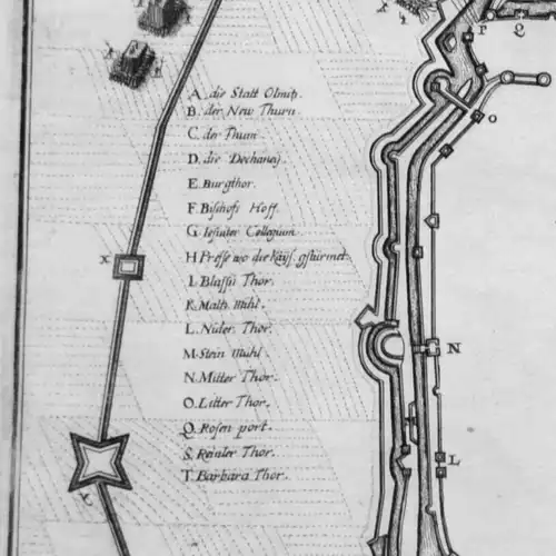 Kupferstich ,Olmütz in Mähren, samt kaiserlicher Belagerung 1643 u 1644,Merian