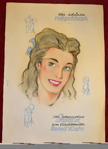 Werbeplakat,Original,für Fotografen,1950,Portrait,Farbkreide u. Aquarell