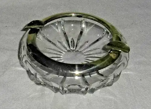 Aschenbecher aus Glas mit zwei Ablagen, Montierung in 925 Sterlingsilber ca 1900