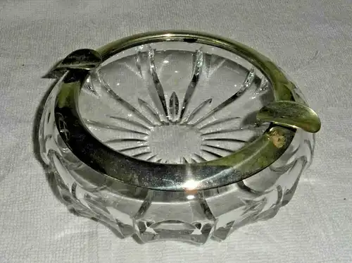 Aschenbecher aus Glas mit zwei Ablagen, Montierung in 925 Sterlingsilber ca 1900