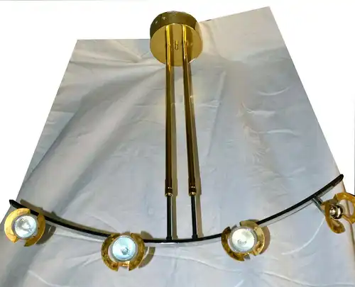 Deckenlampe poliertes Messing und Chrom, höhenverstellbar,Halogenlicht
