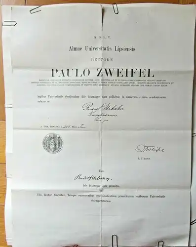 Original-Ernennungsurkunde der Universität Leipzig,1901, Rektor Paul Zweifel