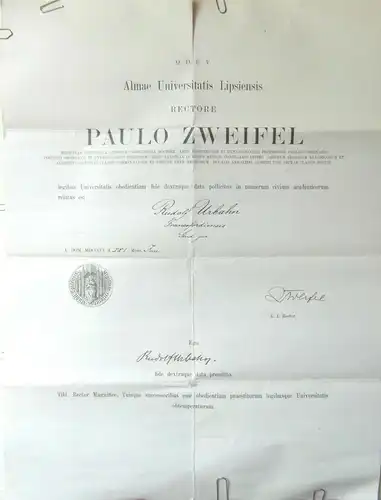 Original-Ernennungsurkunde der Universität Leipzig,1901, Rektor Paul Zweifel