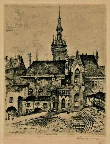 Original-Radierung „München-Petersbergl“ von Fanny Hilffert Andorff