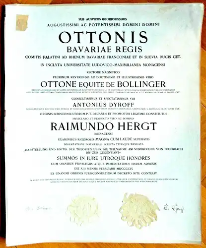 Original-Promotionsurkunde der Ludwig-Maximilians-Universität München