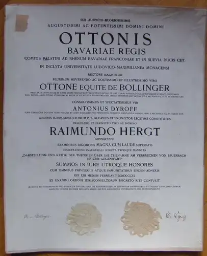 Original-Promotionsurkunde der Ludwig-Maximilians-Universität München