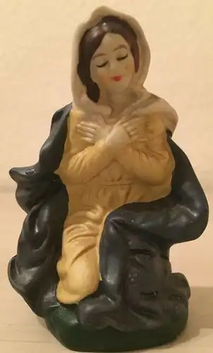 Krippenfigur,kniende Maria, blau-beige bemalt, Keramik,20.jhdt