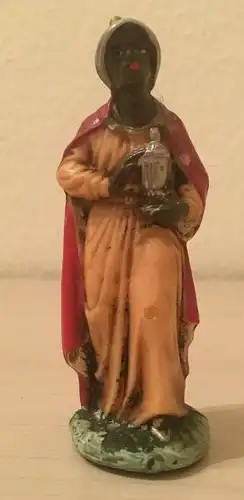 Krippenfigur,König, rot- 0range bemalt, Keramik