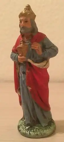 Krippenfigur,König, rot- türkis bemalt, Keramik