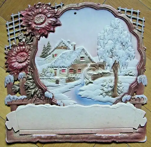 Farbig bedruckter Karton Motiv „Winterlandschaft mit Mühle“ Verkaufsständer